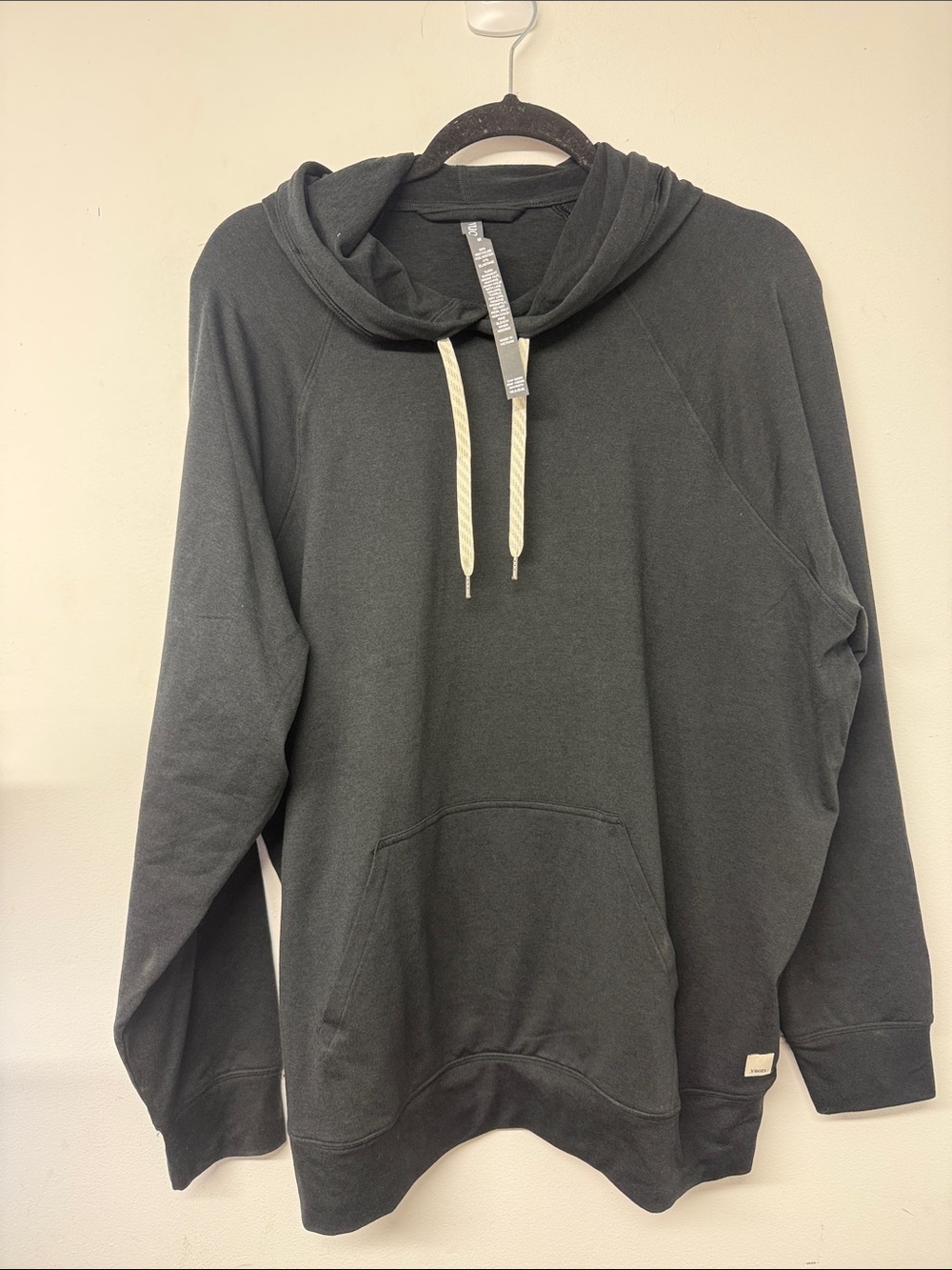 Vuori Charcoal Gray light weight Women's Pullover Hoodie with Cream Drawcords